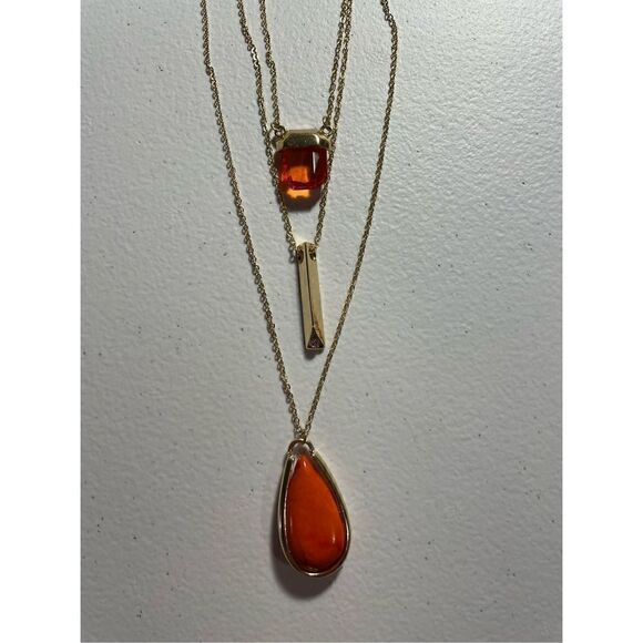No Brand Jewelry - Triple strand, gold and orange stone necklace